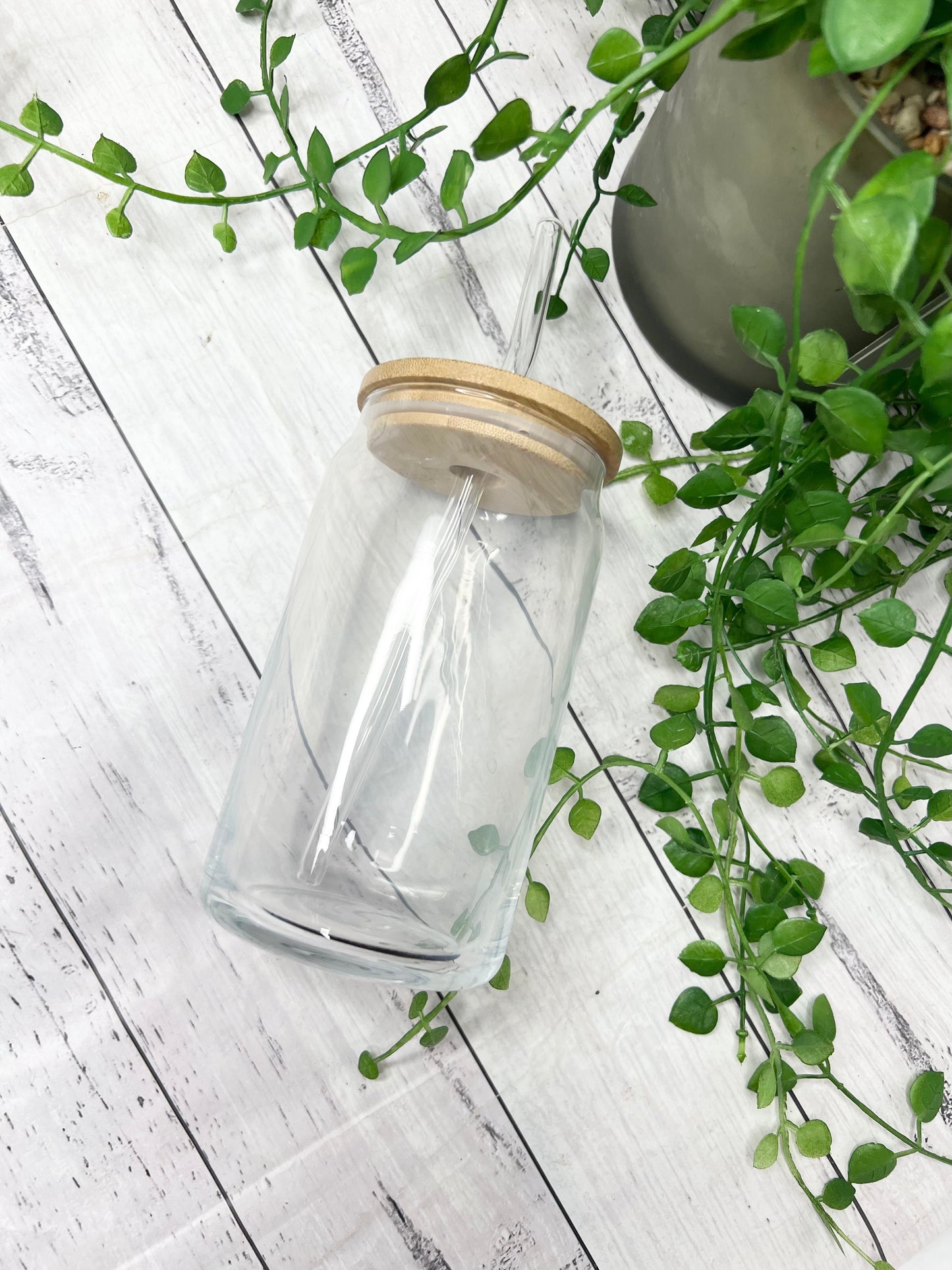 10 x Blank 16 oz Beer can with Bamboo lid and Glass straw