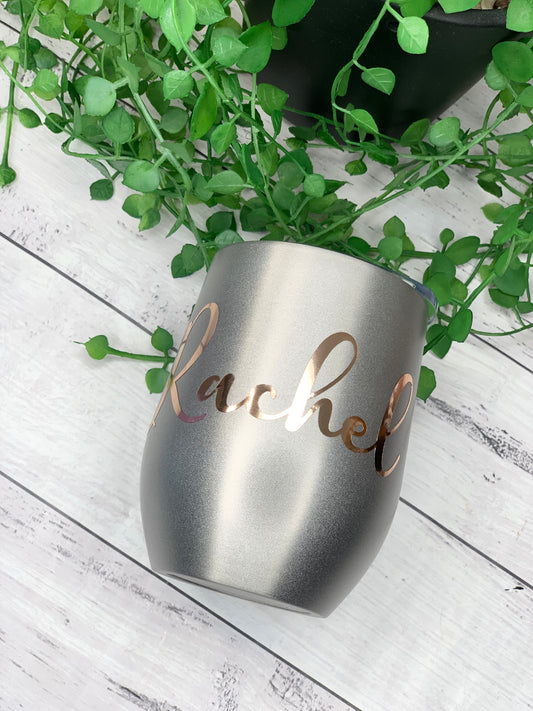 Personalised Silver Insulated Vacuum Stainless Steel 350ml Wine Tumbler