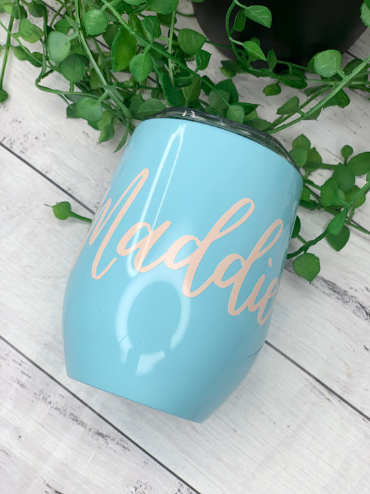 Personalised Blue Insulated Vacuum Stainless Steel 350ml Wine Tumbler