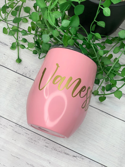 Personalised Pink Insulated Vacuum Stainless Steel 350ml Wine Tumbler