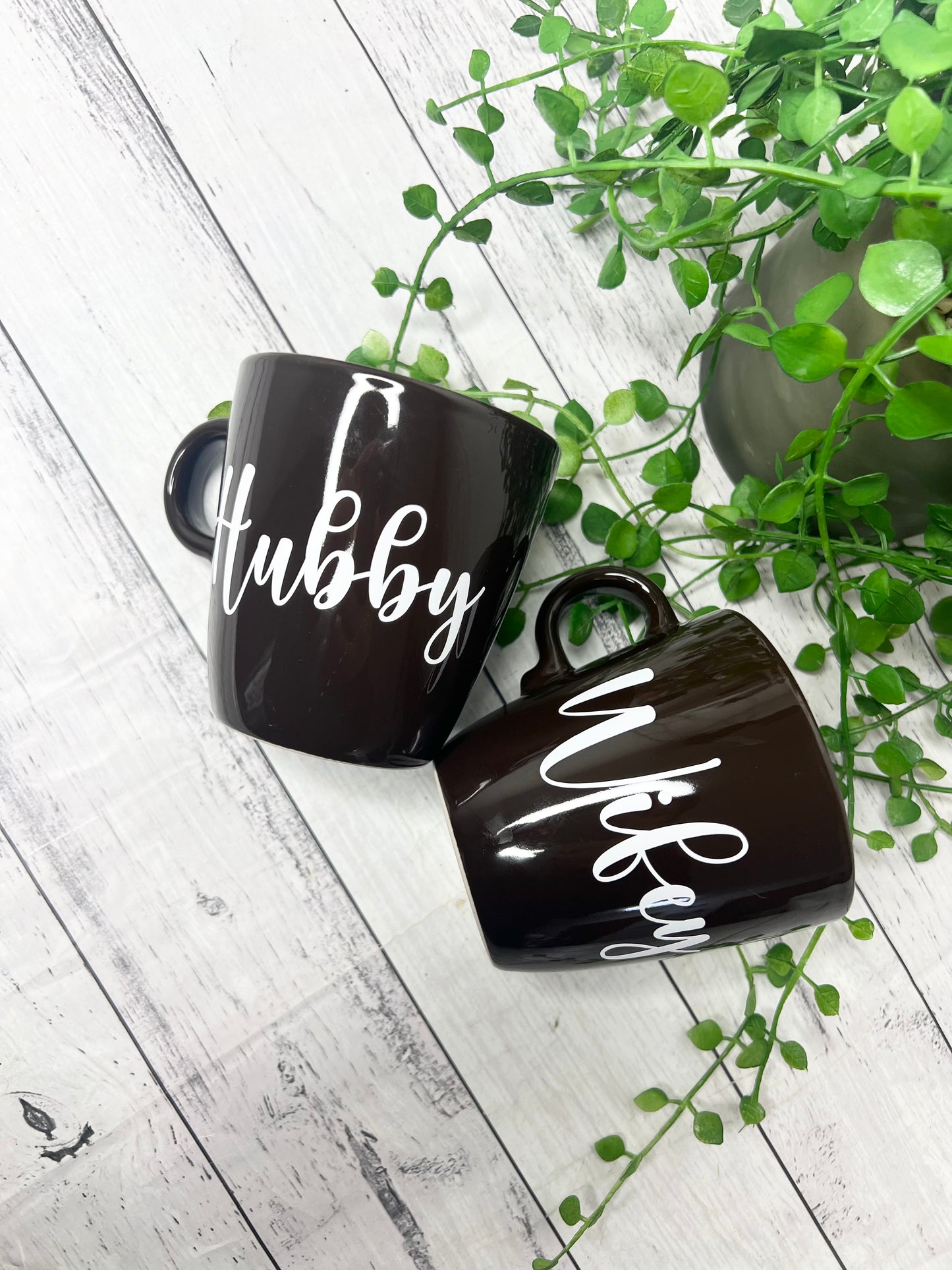 Hubby and wifey mug couple set Brown coffee cup