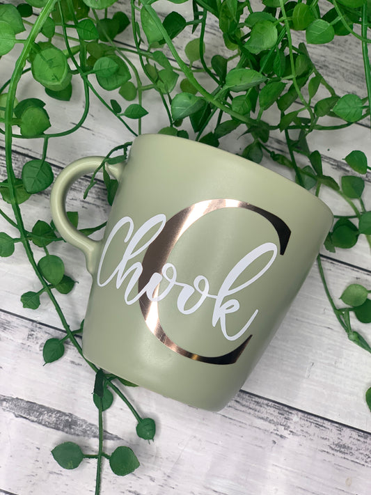 Personalised Green 370ml Mug with Initial Behind names