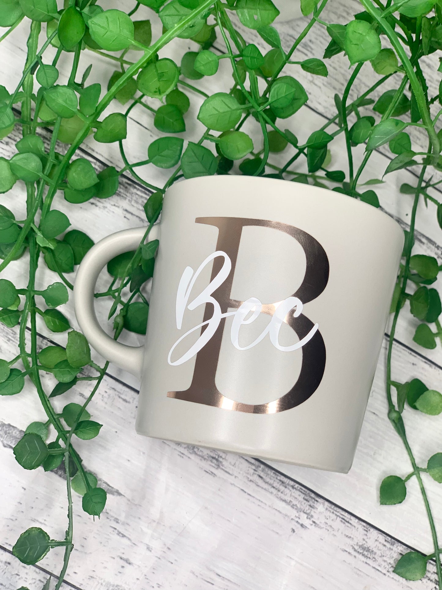 Personalised Light Grey 300ml Mug with Initial Behind names