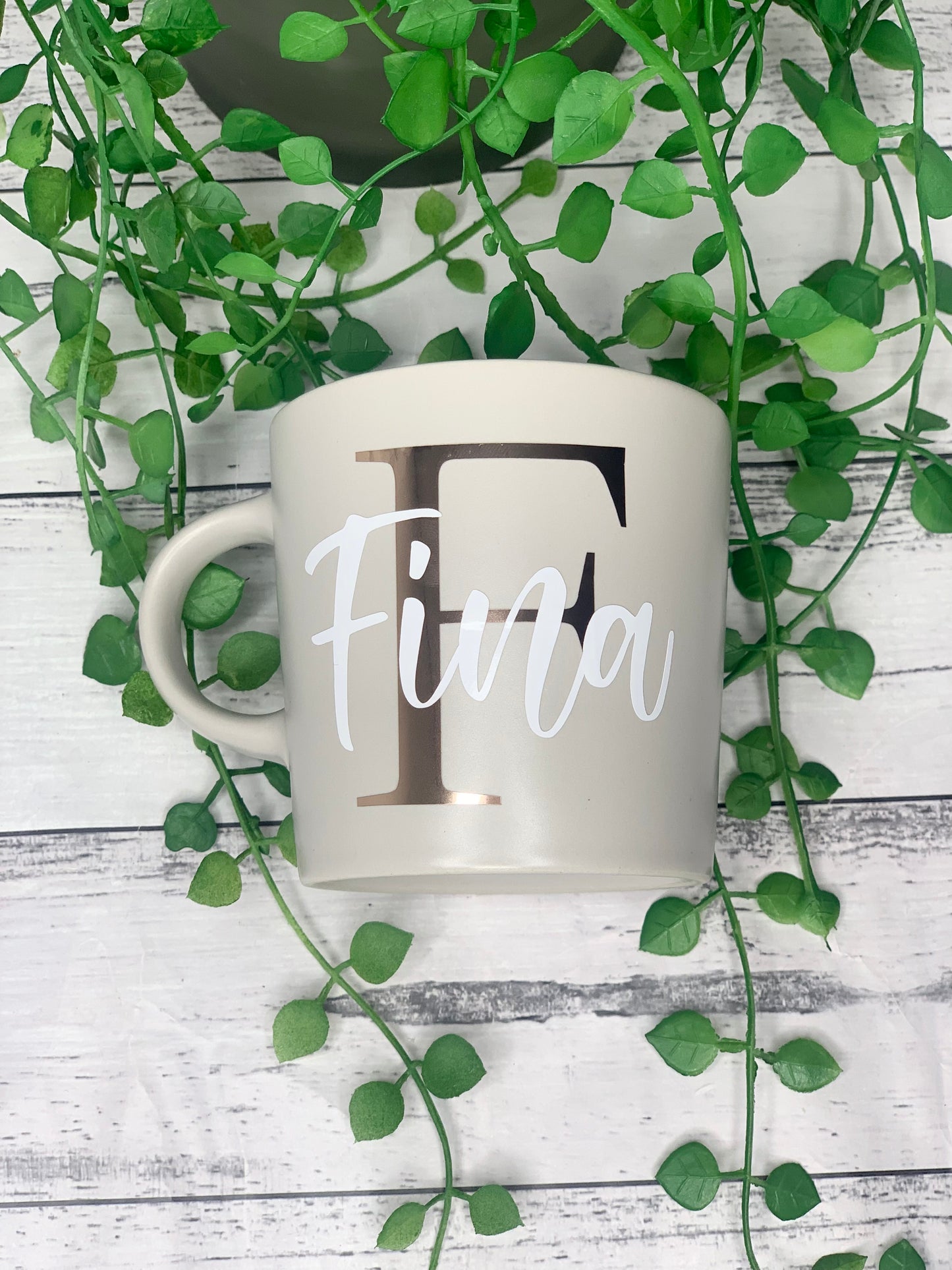 Personalised Light Grey 300ml Mug with Initial Behind names