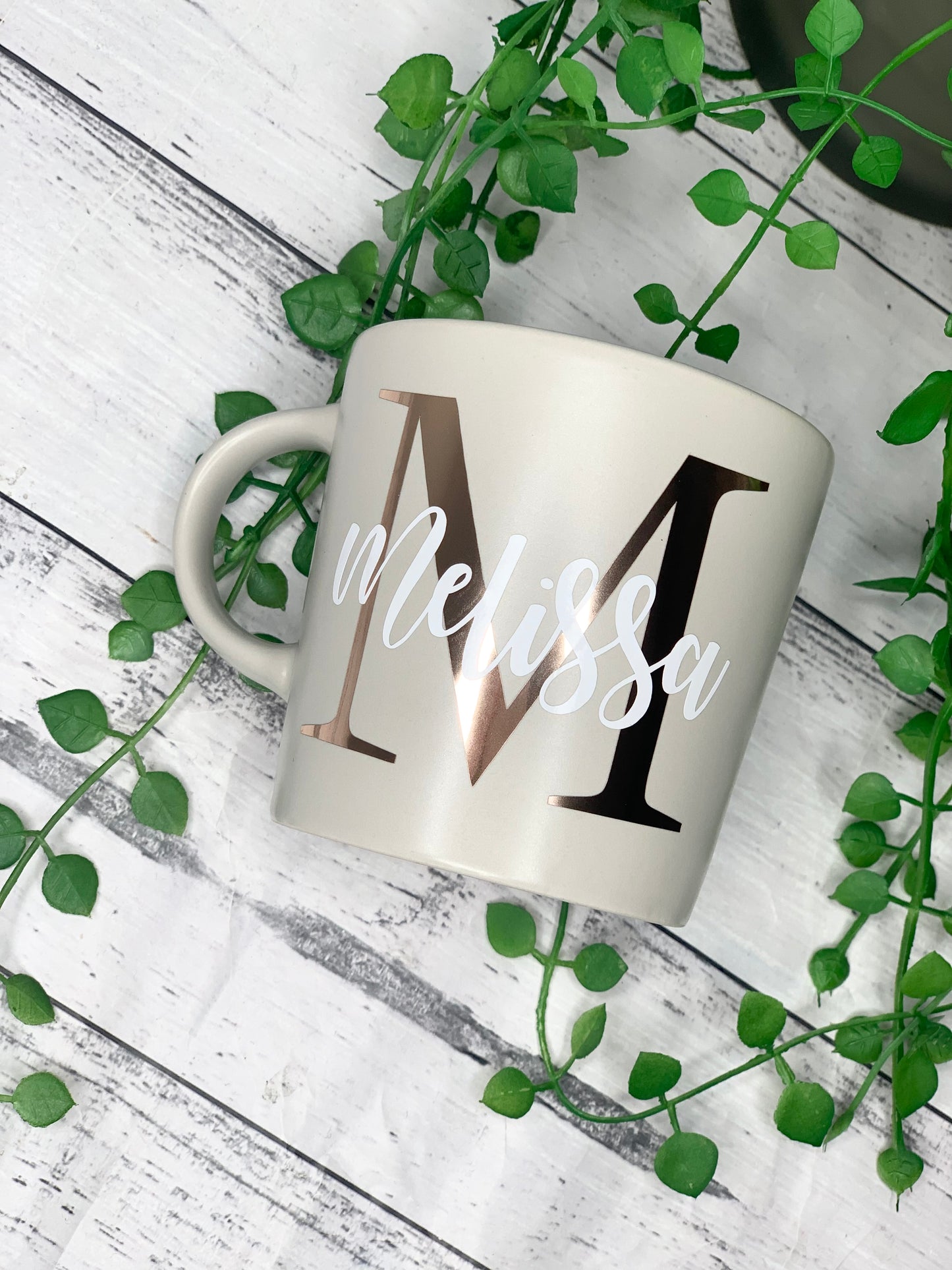Personalised Light Grey 300ml Mug with Initial Behind names