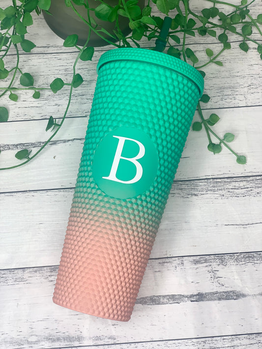 Personalised initial Acrylic studded ombre matte Tumbler with Straw 24oz - 710ml