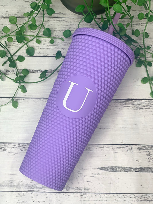 Personalised initial Acrylic studded Purple Tumbler with Straw 24oz - 710ml