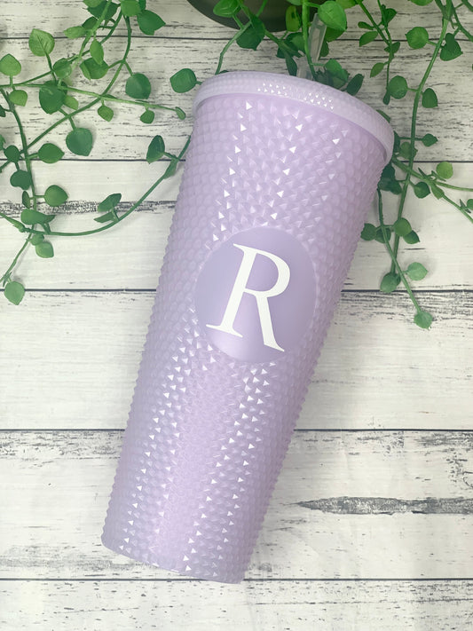 Personalised initial Acrylic studded Baby Purple Tumbler with Straw 24oz - 710ml