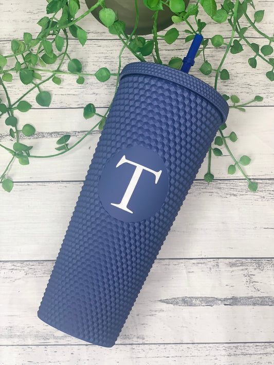 Personalised initial Acrylic studded Navy matte Tumbler with Straw 24oz - 710ml