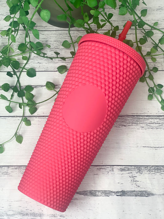 Acrylic studded  Pink Tumbler with Straw 24oz - 710ml