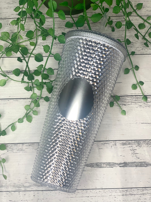 Acrylic studded Silver Tumbler with Straw 24oz - 710ml