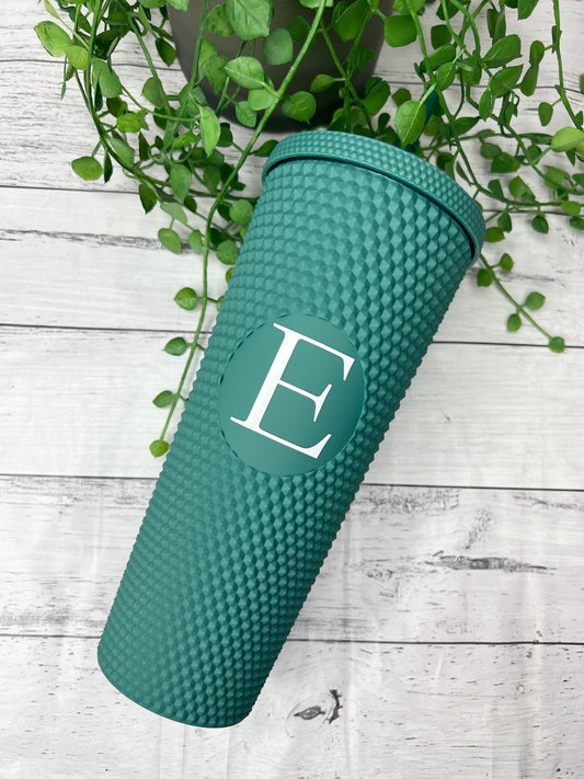 Personalised initial Acrylic studded iridescent Dark Green Tumbler with Straw 24oz - 710ml