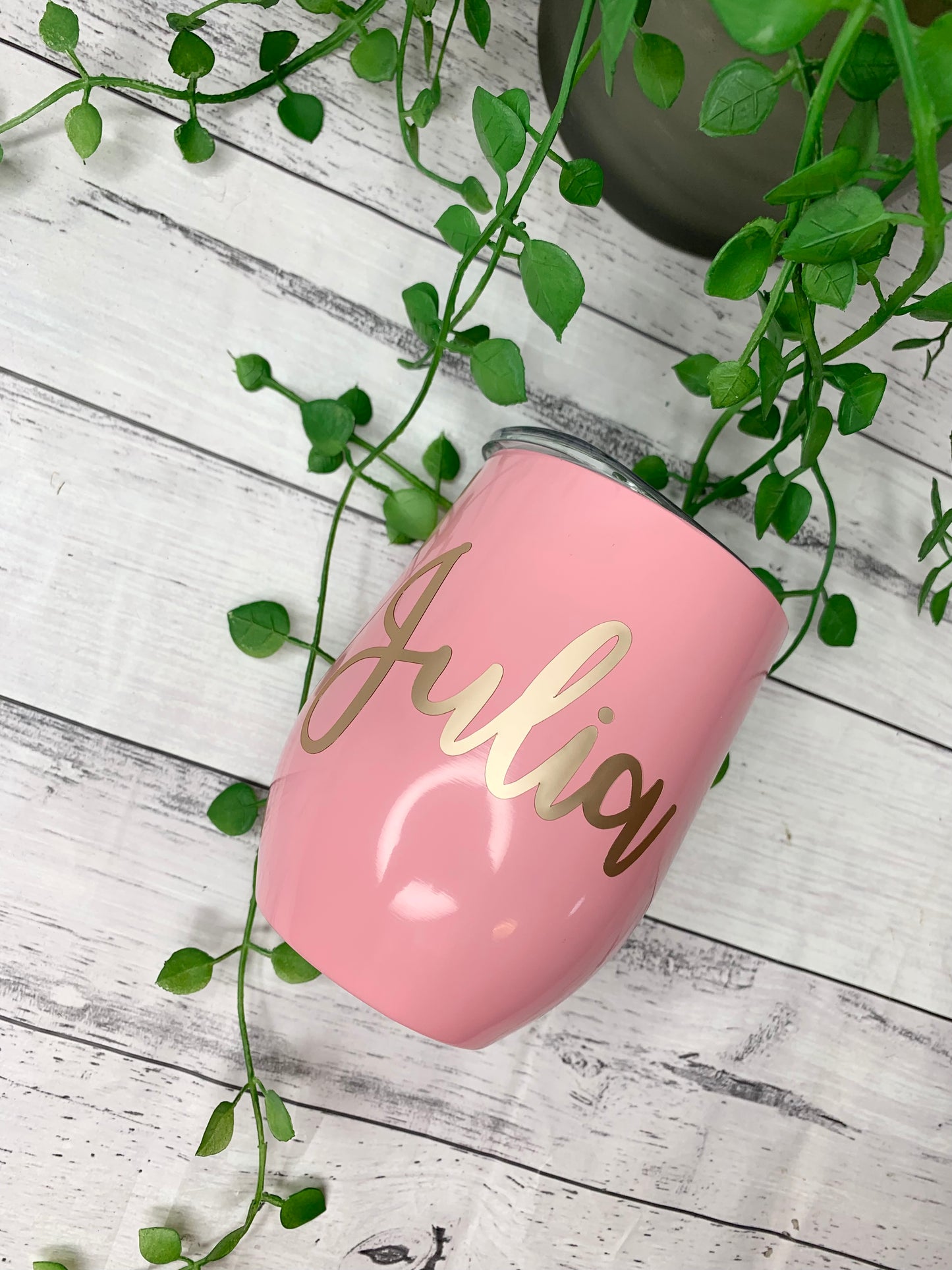 Personalised Pink Insulated Vacuum Stainless Steel 350ml Wine Tumbler