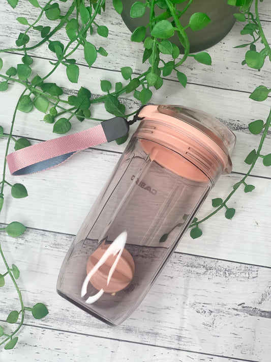 400ml Strap Shaker Bottle Protein Sport Fitness with Shaker with strainer pink