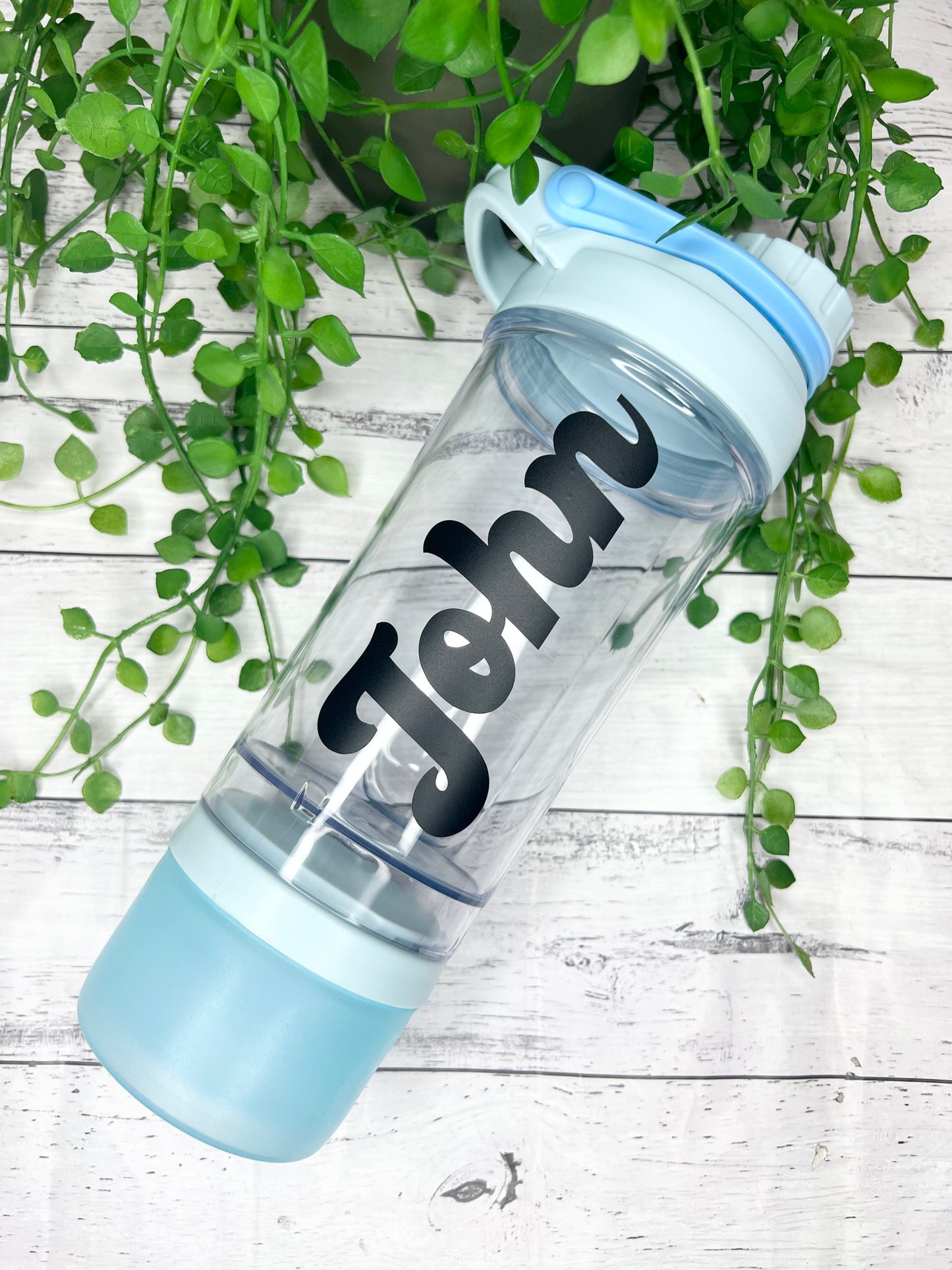 Personalised Blue 500ml Shaker Bottle Protein Sport Fitness with Shaker and protein powder holder