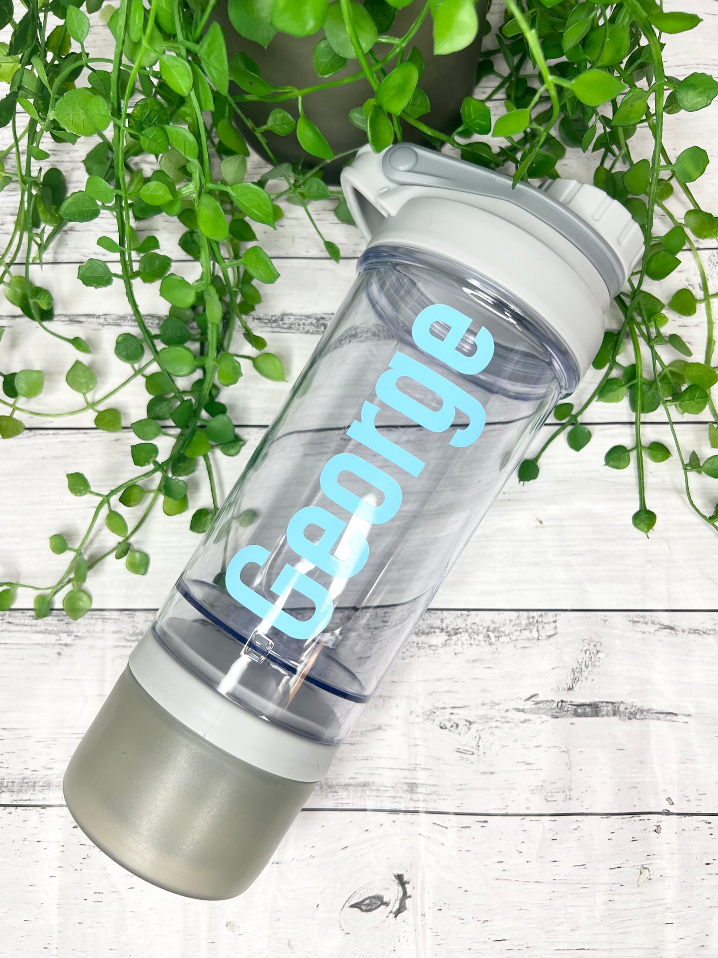 Personalised Grey 500ml Shaker Bottle Protein Sport Fitness with Shaker and protein powder holder