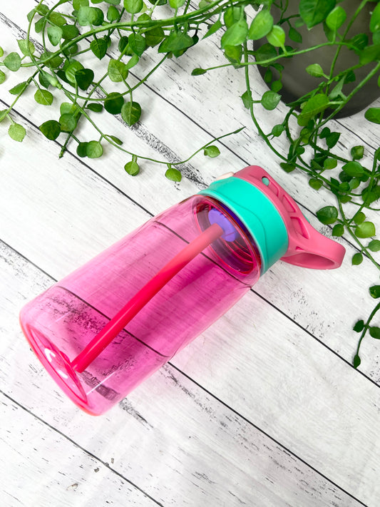 Pink 450ml kids drink water bottle with flip straw inside Blank