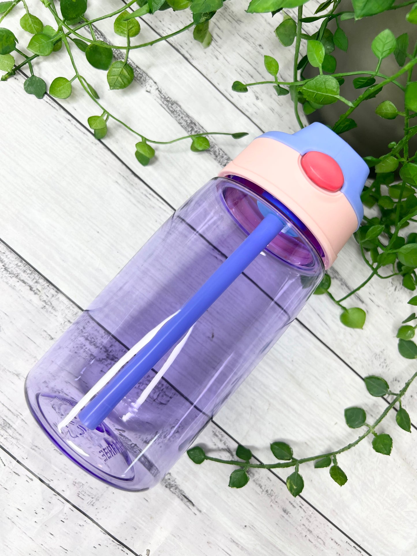 Personalised 450ml purple kids drink water bottle with flip straw inside