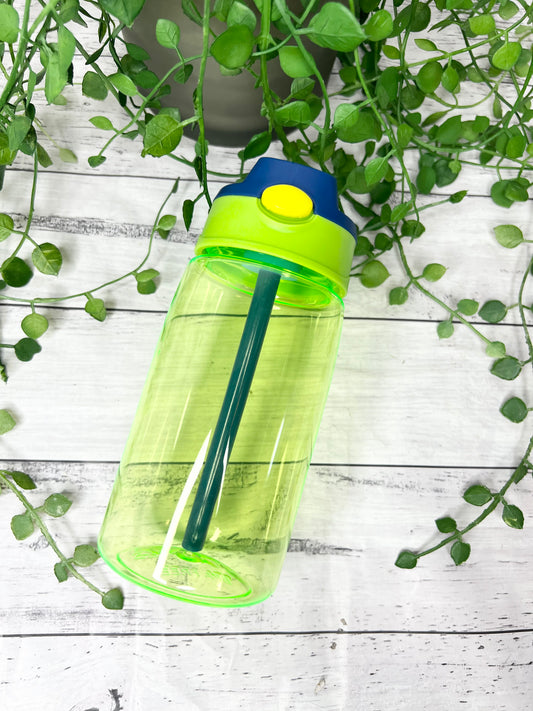 Green 450ml kids drink water bottle with flip straw inside Blank