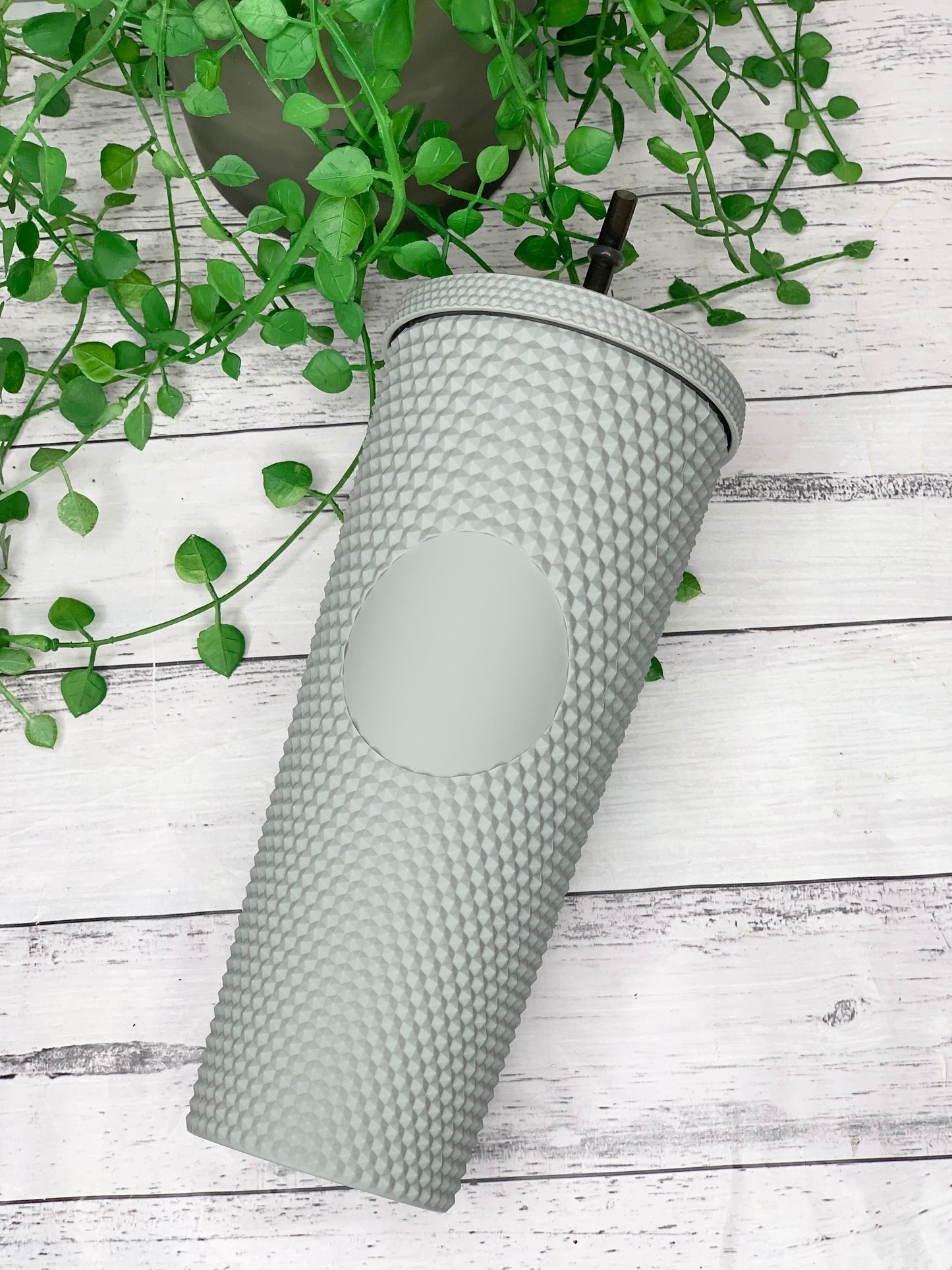 Personalised initial Acrylic studded Grey Tumbler with Straw 24oz - 710ml