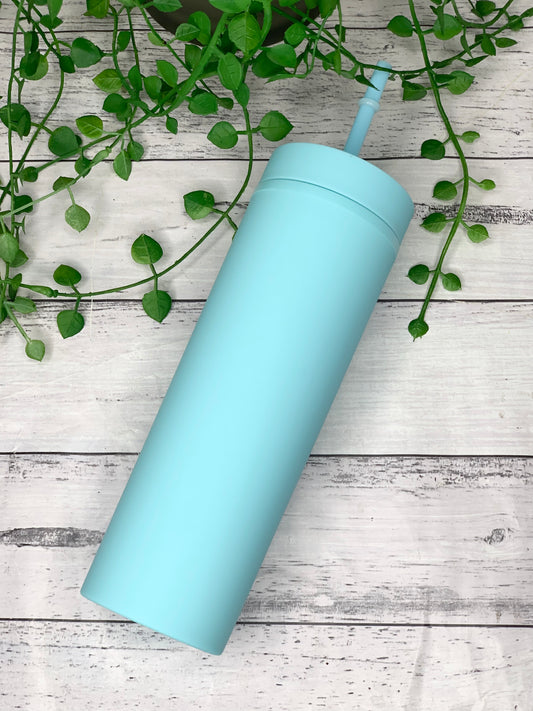 Blue Acrylic Tumbler with Straw 16oz - 473ml