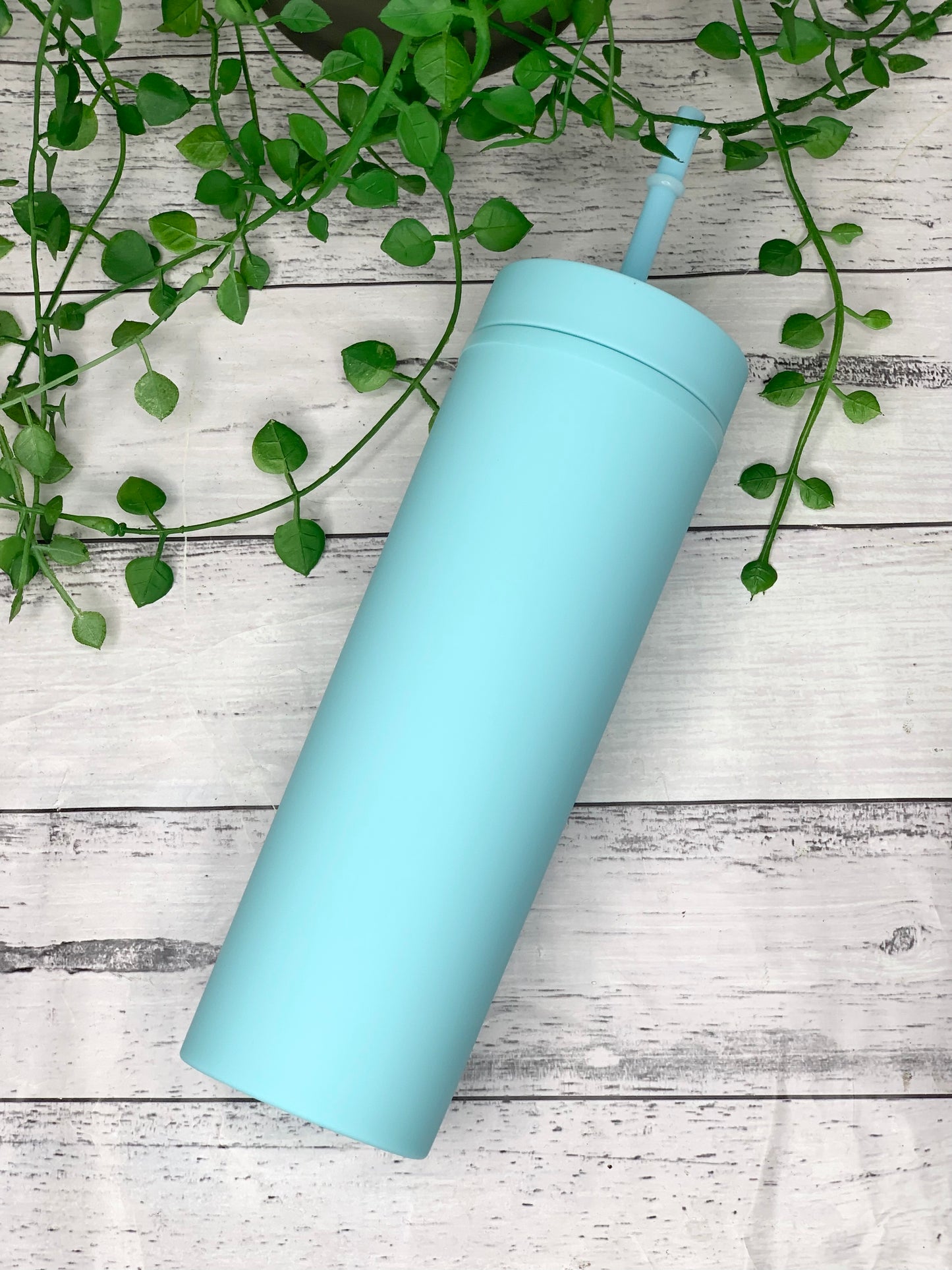 Blue Acrylic Tumbler with Straw 16oz - 473ml