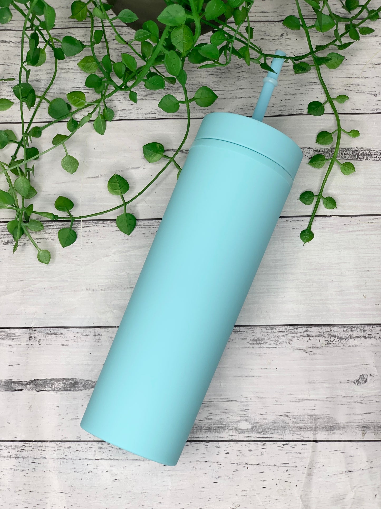 Blue Acrylic Tumbler with Straw 16oz - 473ml