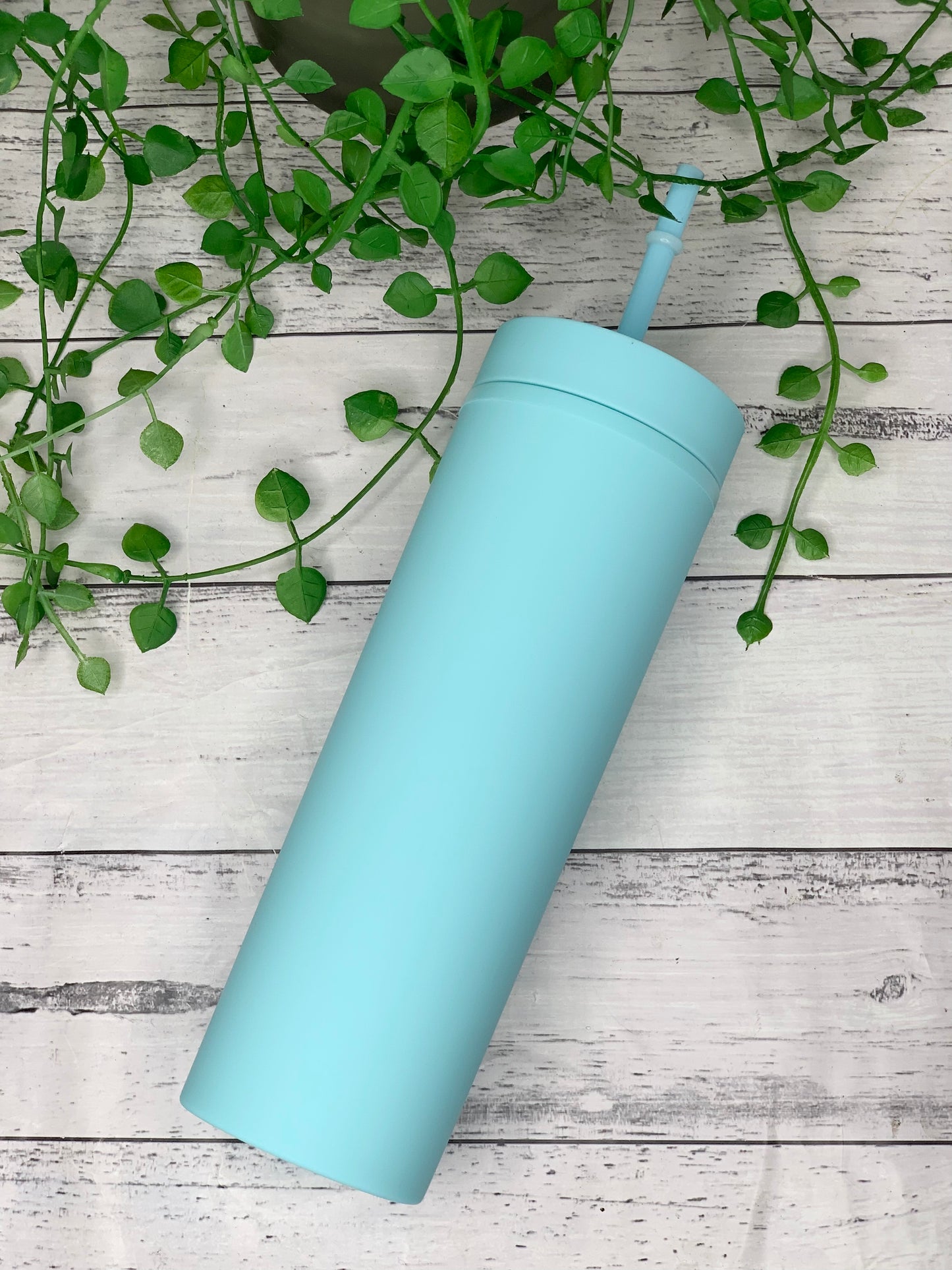 Blue Acrylic Tumbler with Straw 16oz - 473ml