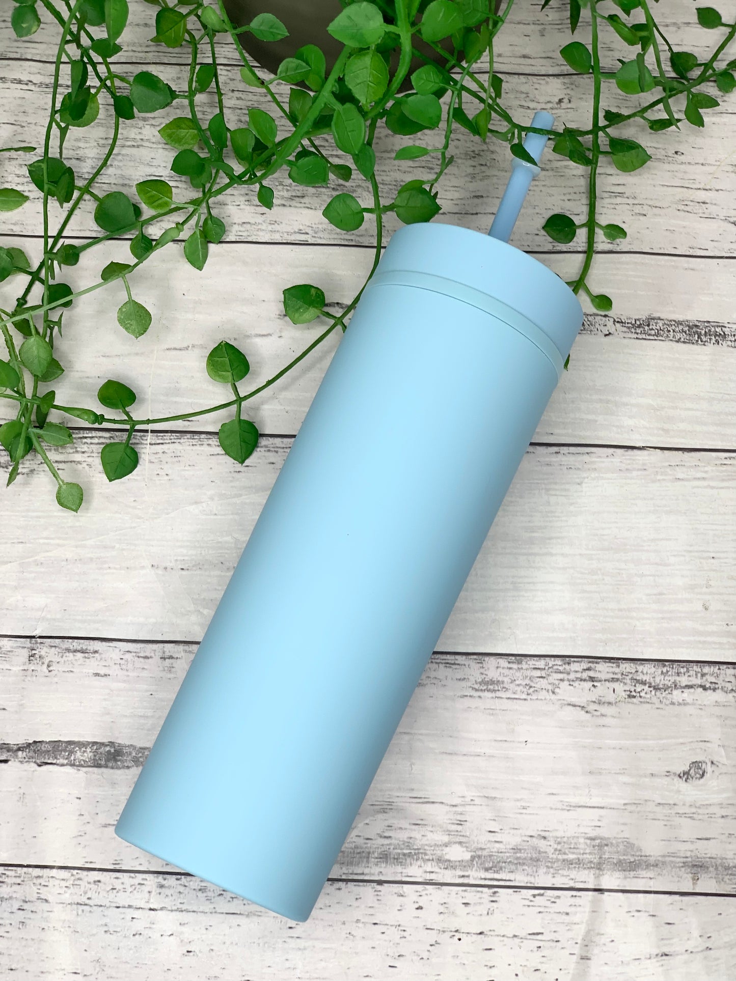 Sky Blue Acrylic Tumbler with Straw 16oz - 473ml