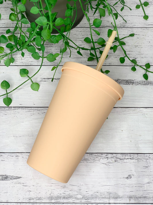 Orange Acrylic Tumbler with Straw 16oz - 473ml