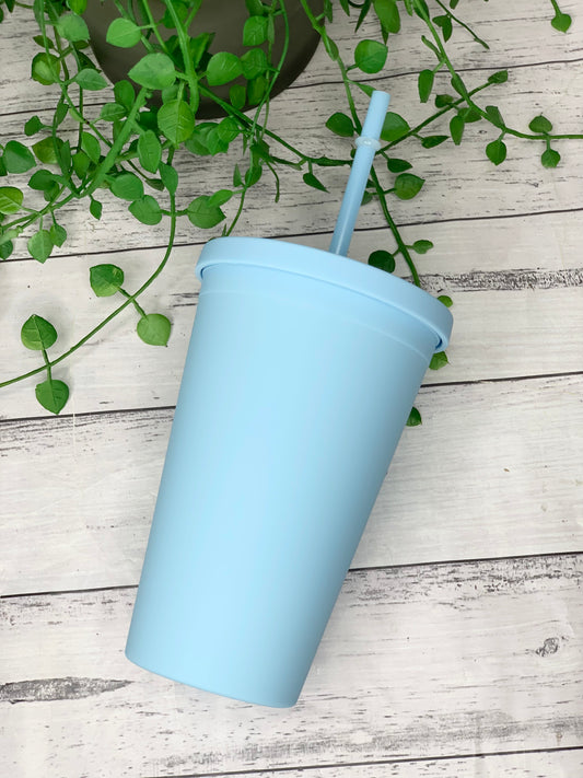 Sky Blue Acrylic Tumbler with Straw 16oz - 473ml