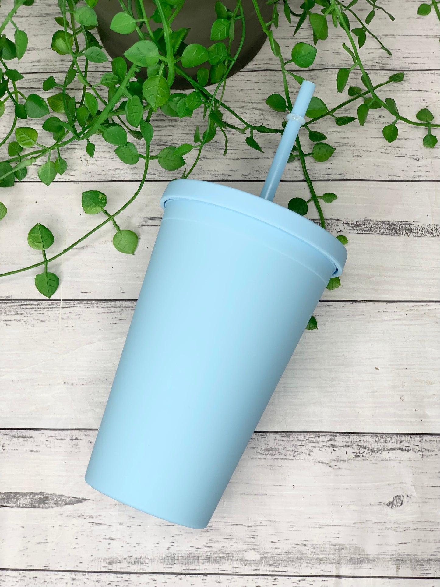 Sky Blue Acrylic Tumbler with Straw 16oz - 473ml