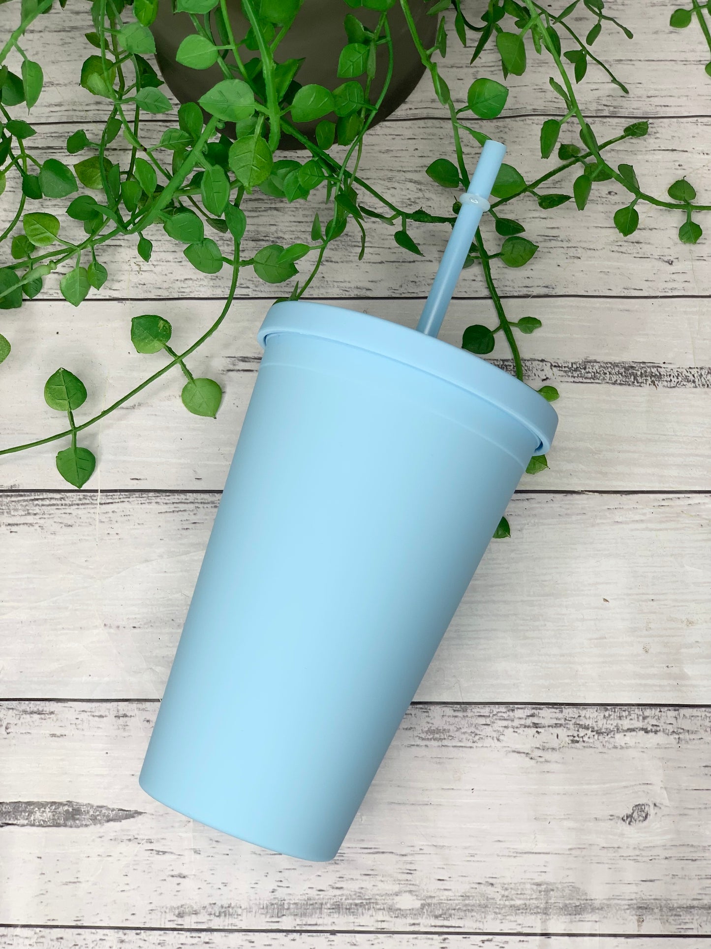 Sky Blue Acrylic Tumbler with Straw 16oz - 473ml