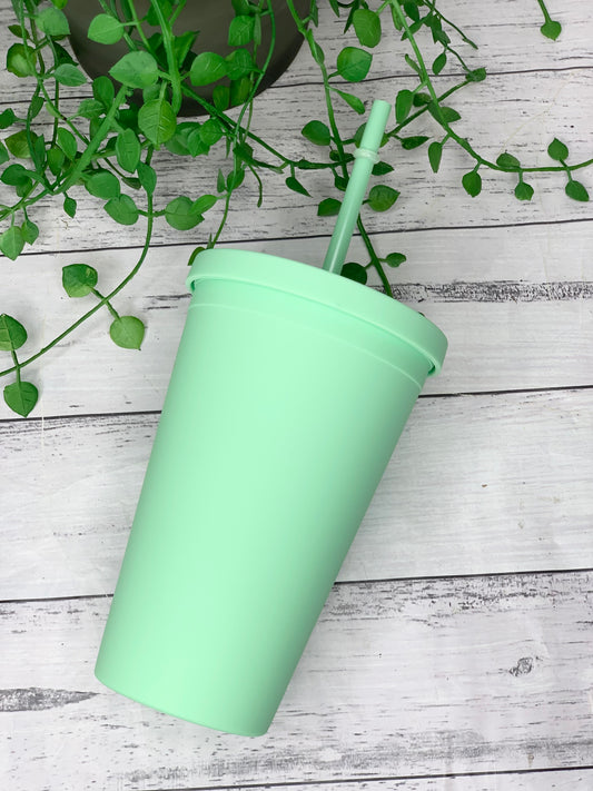 Green Acrylic Tumbler with Straw 16oz - 473ml