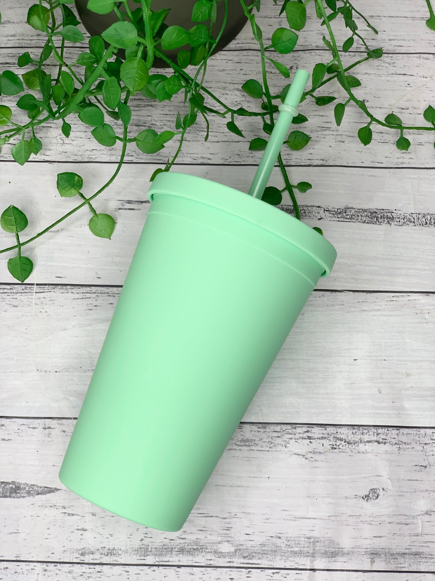Green Acrylic Tumbler with Straw 16oz - 473ml
