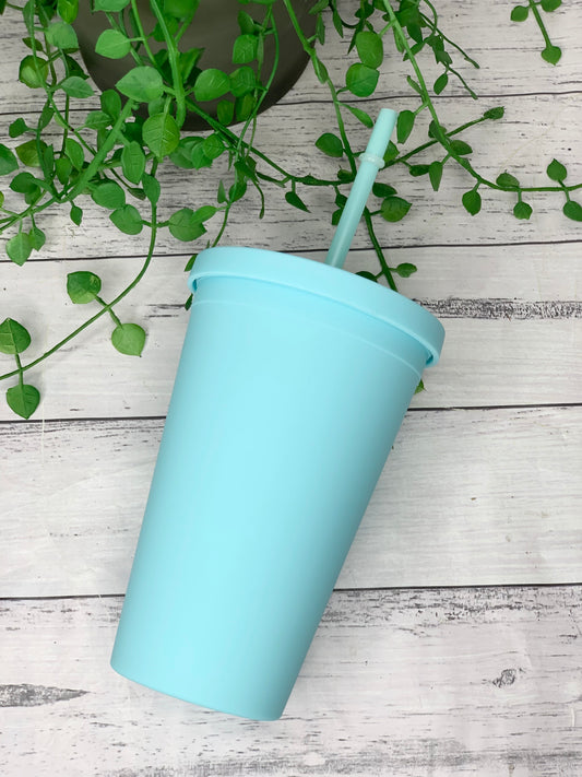 Blue Acrylic Tumbler with Straw 16oz - 473ml