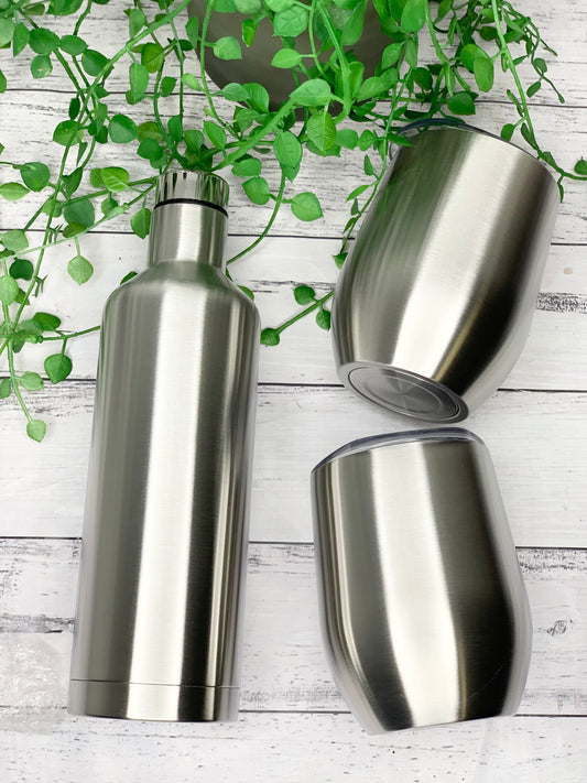 Tumbler Wine Gift set/Stainless steel Insulated tumbler drink bottle set Silver