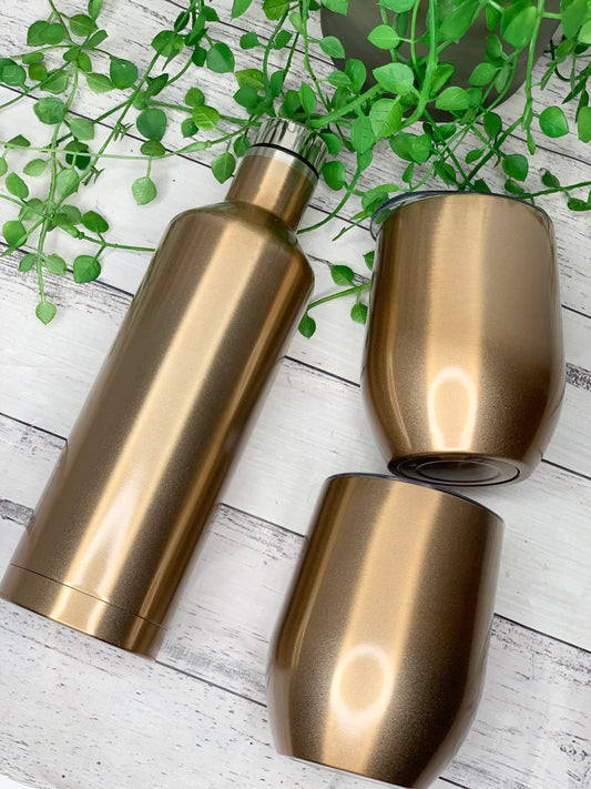 Tumbler Wine Gift set/Stainless steel Insulated tumbler drink bottle set Gold