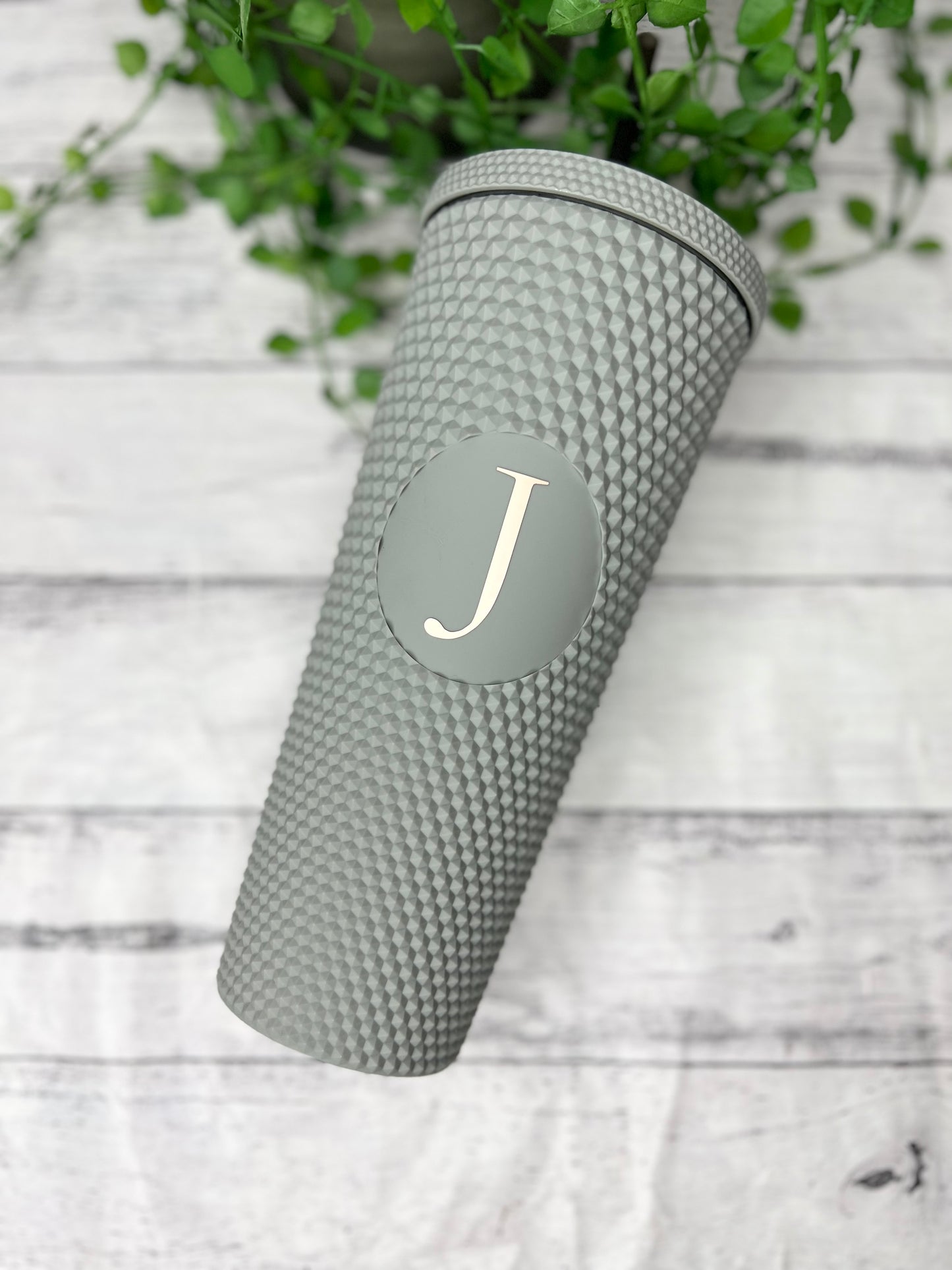Personalised initial Acrylic studded Grey Tumbler with Straw 24oz - 710ml