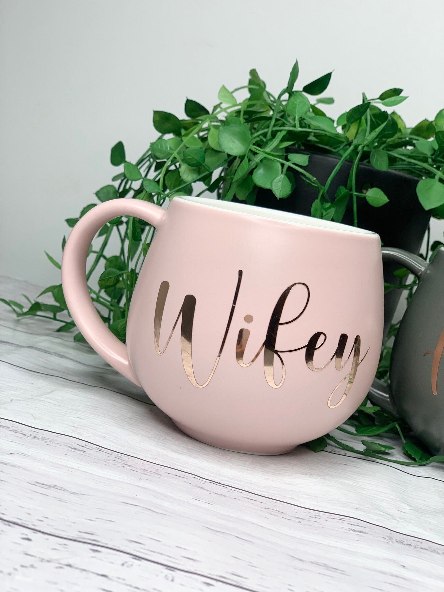 Hubby and Wifey Pink and Charcoal Hug mugs set 450ml