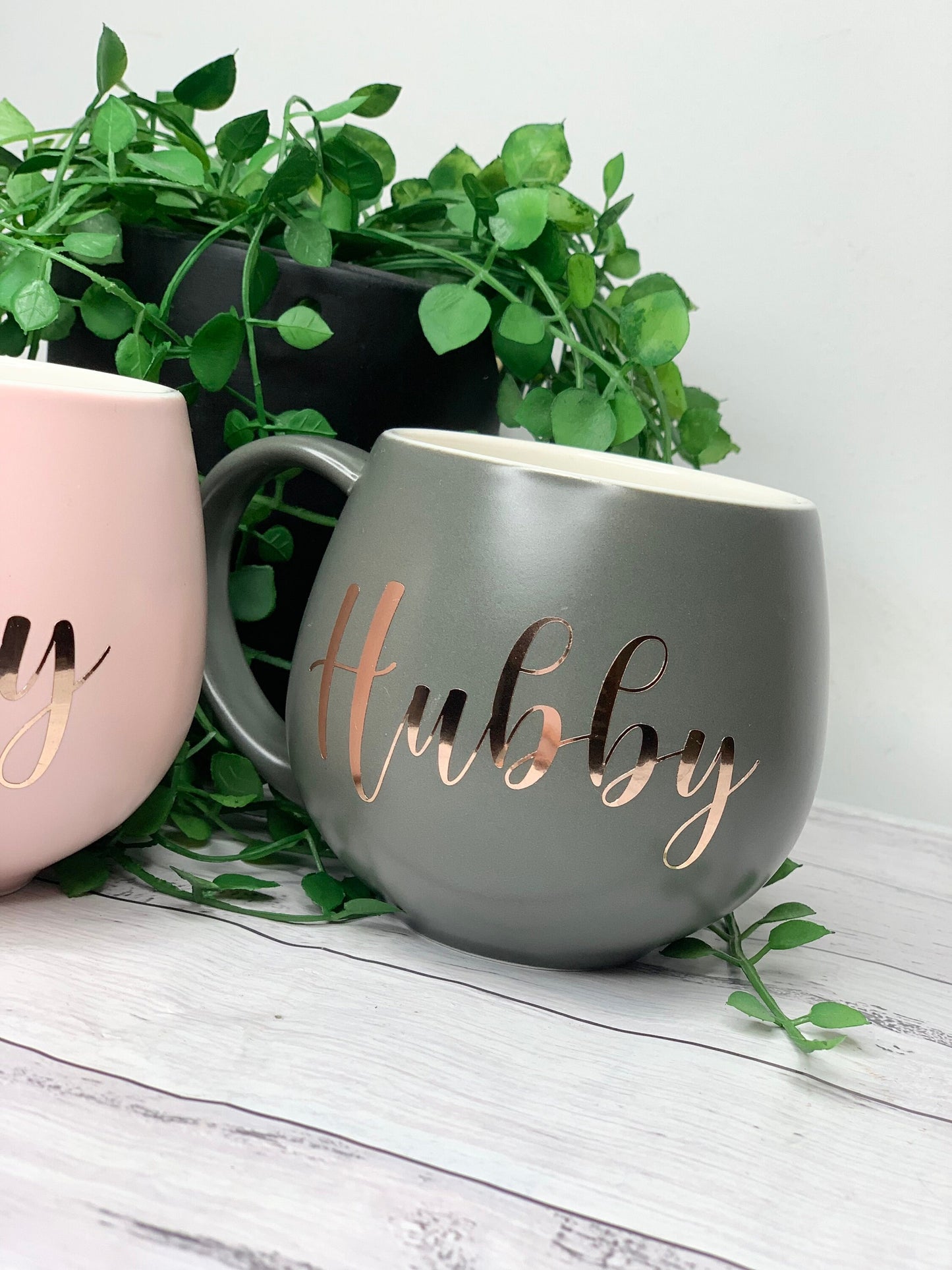 Hubby and Wifey Pink and Charcoal Hug mugs set 450ml