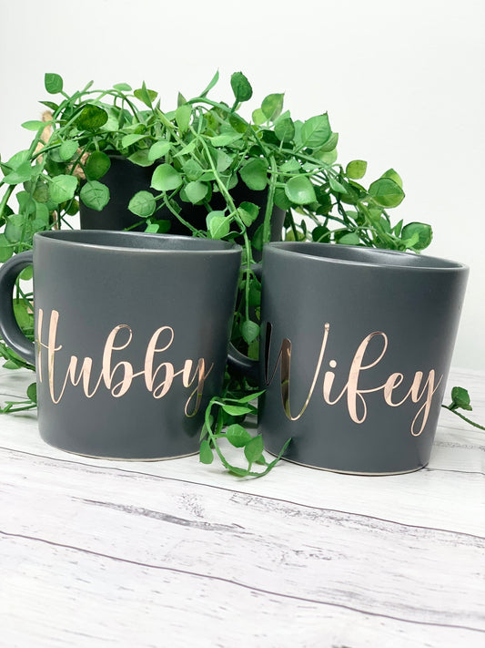 Hubby and wifey 300ml mug rose gold set