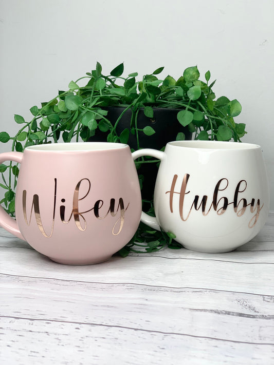 Hubby and wifey Pink and white Hug mug set 450ml