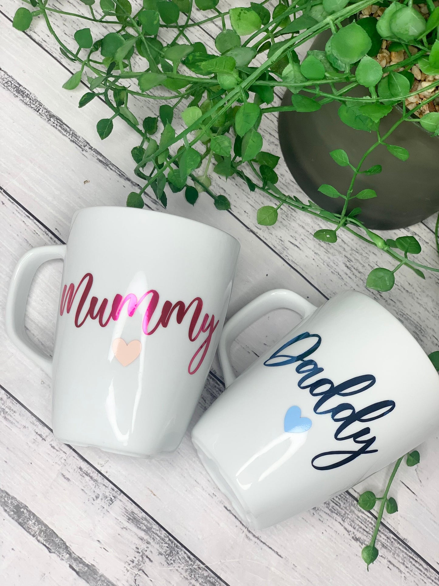 Mummy and Daddy 300ml  mugs coffee cups parents blue and pink writing