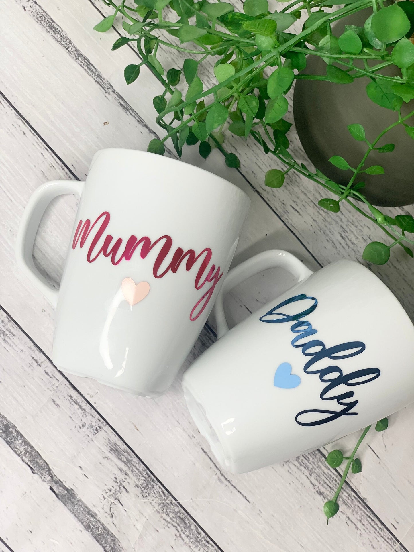 Mummy and Daddy 300ml  mugs coffee cups parents blue and pink writing
