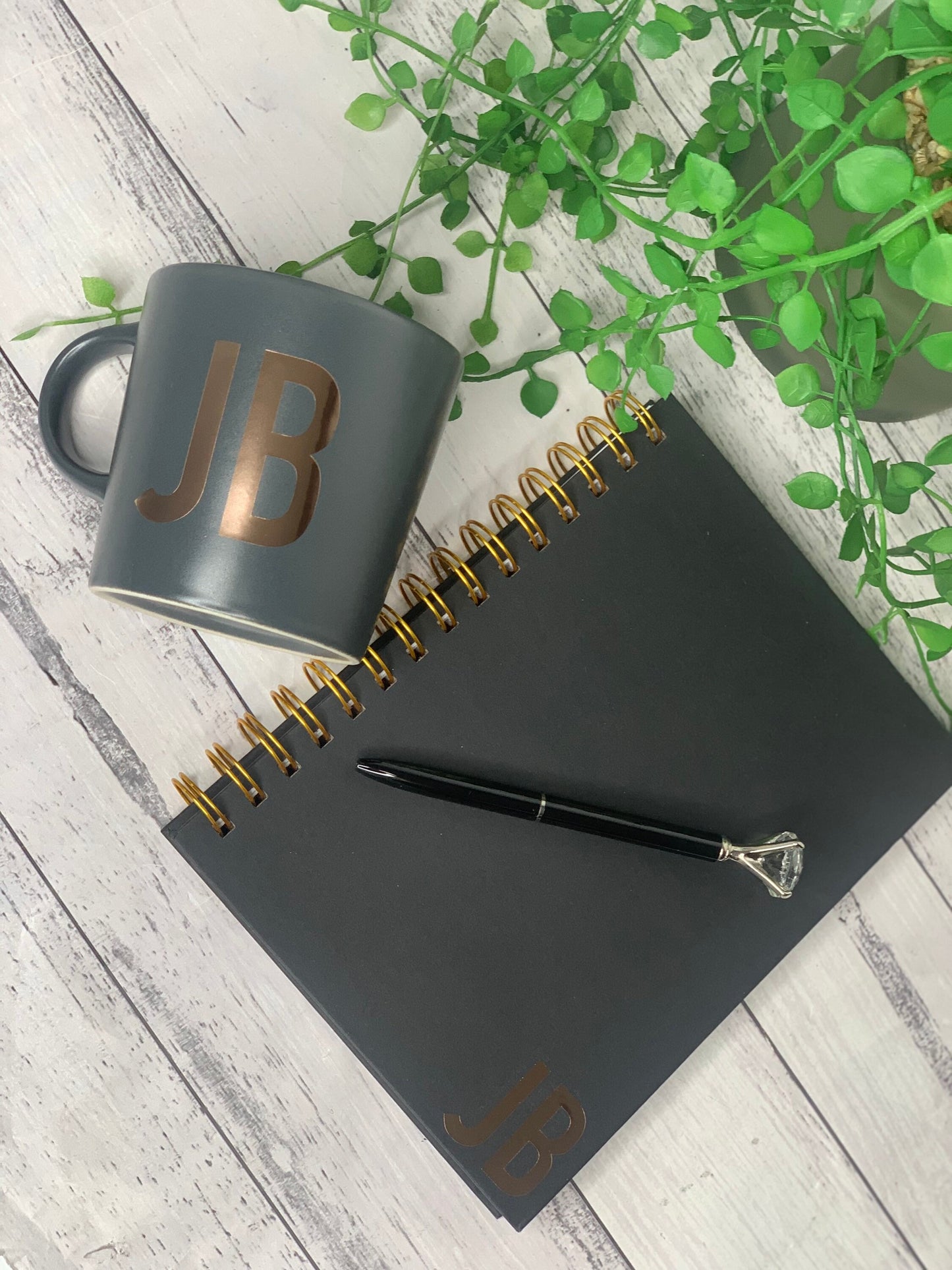 Personalised Black Mug and notebook gift set