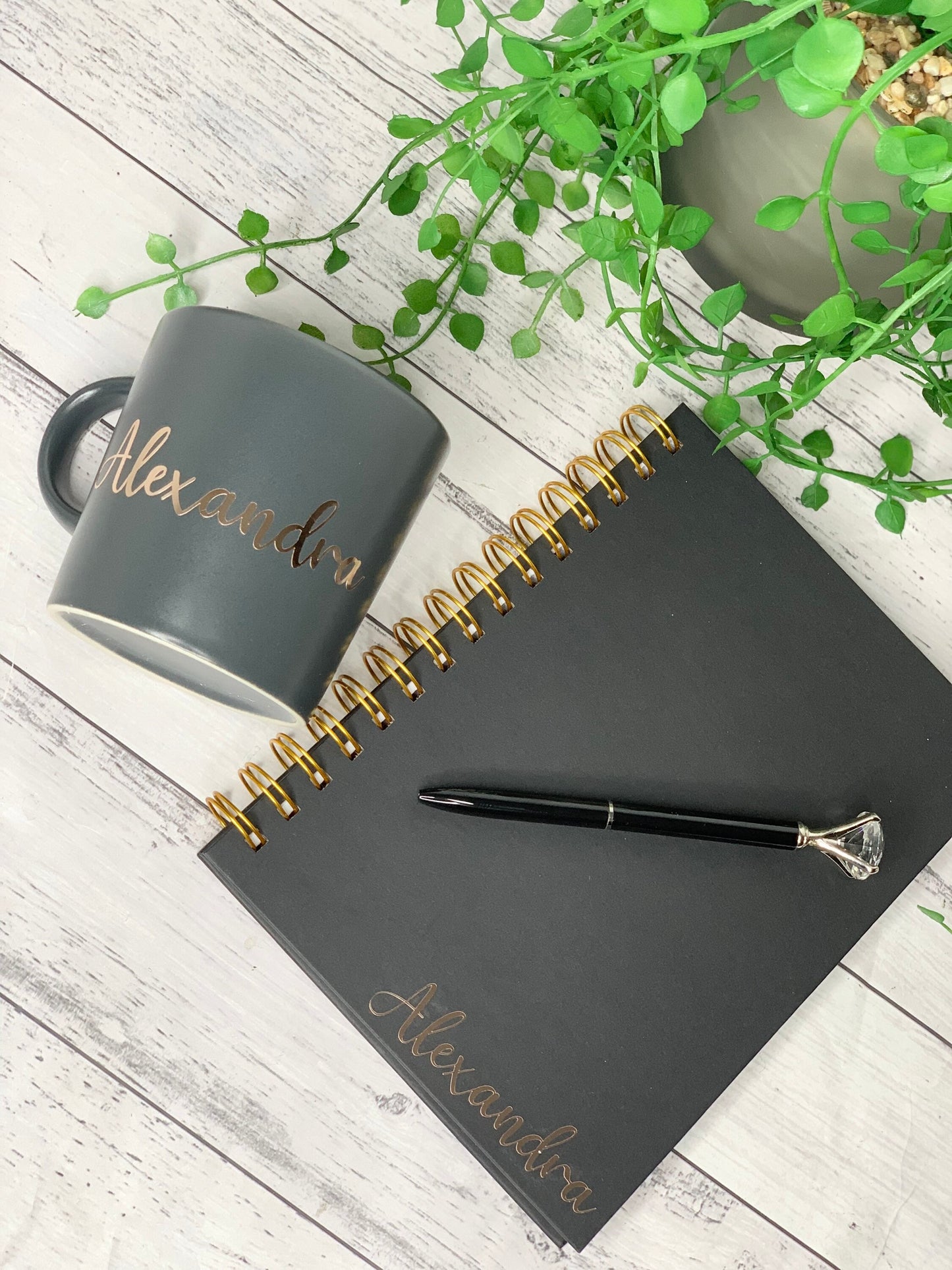 Personalised Black Mug and notebook gift set