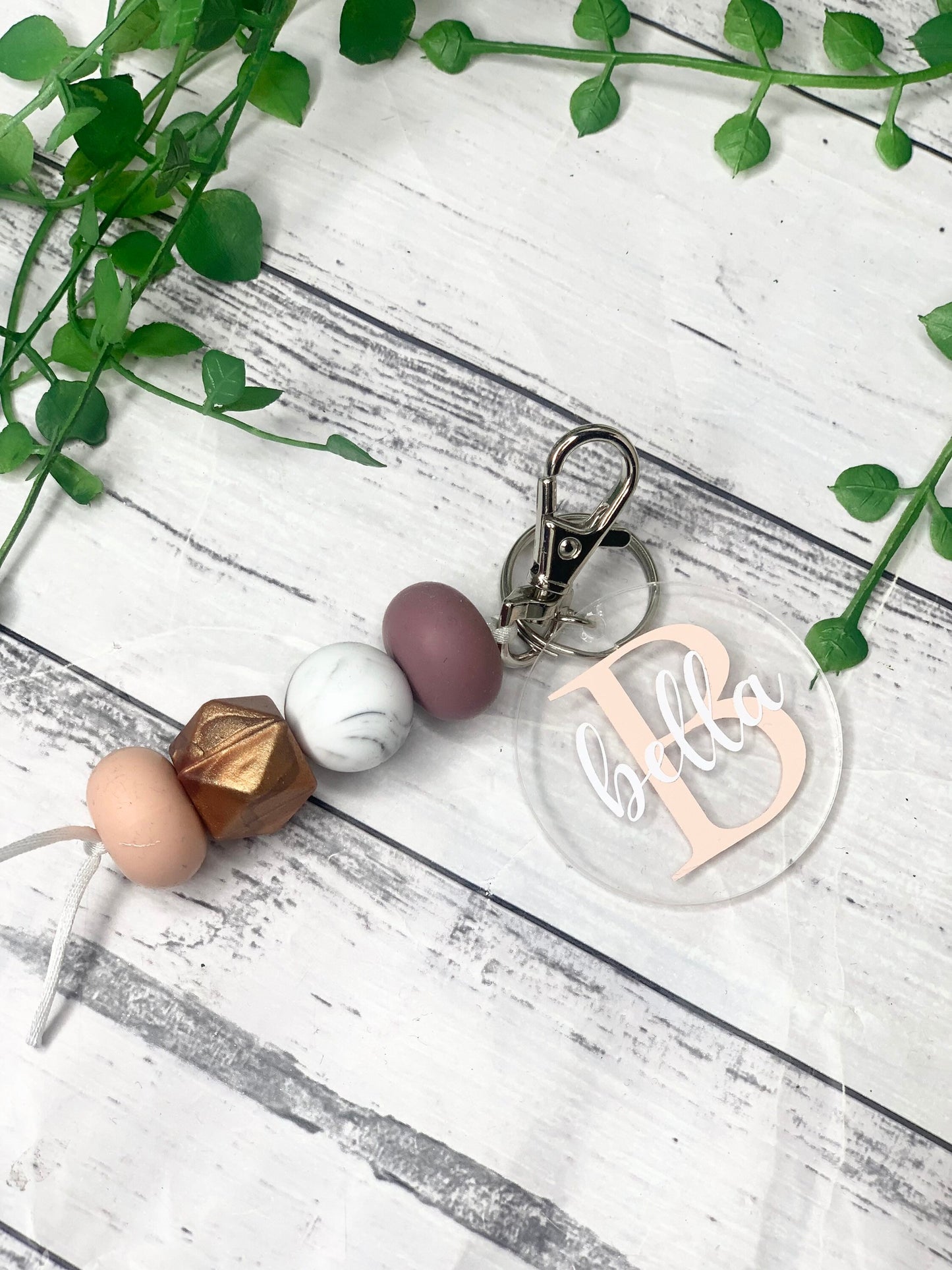 Personalised beaded keychain key ring Style 3