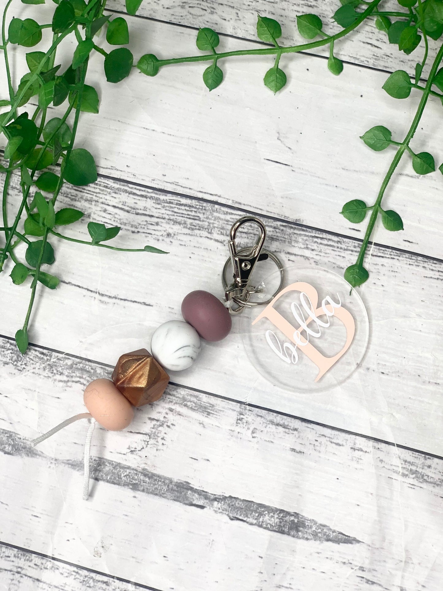 Personalised beaded keychain key ring Style 3