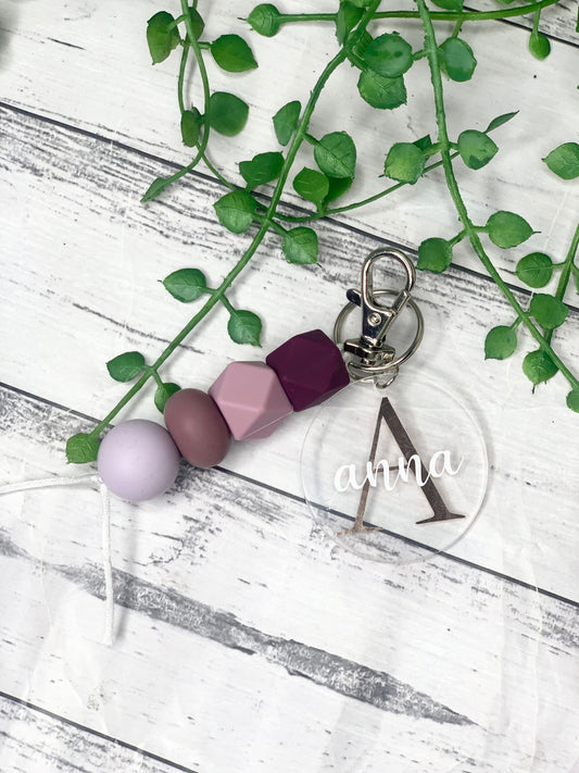 Personalised beaded keychain key ring Style 4